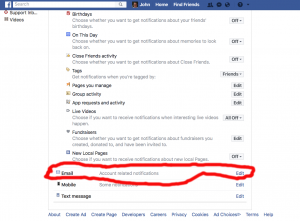 Facebook Email Notifications Section