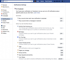 Facebook Notifications Settings