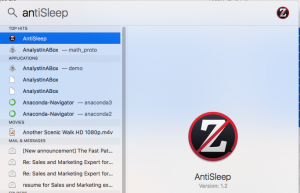 Launching AntiSleep from Spotlight on Mac OS X 10.12.6