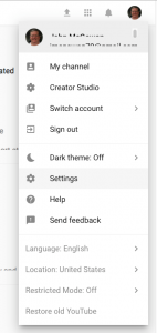 YouTube PullDown Menu with Settings Menu Item