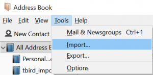 Import Menu Item in Thunderbird Address Book