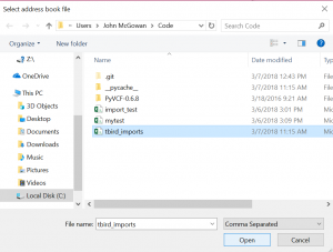 Open tbird_imports CSV file