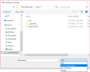 Select address book file dialog box