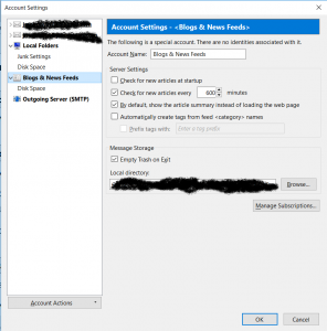 Thunderbird RSS Blogs and News Feeds Account Example