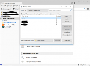 Thunderbird RSS Message Filters Dialog