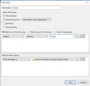 Thunderbird RSS Trump Filter Creation Example