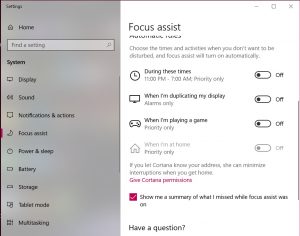 My Focus Assist Setting