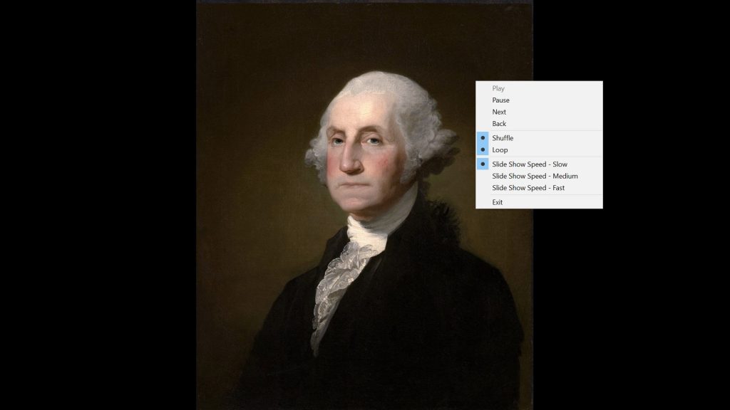 Shuffle Mode Showing George Washington First